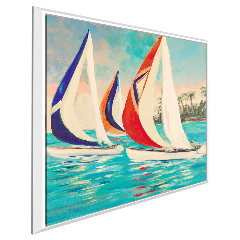 «Sunset Sails II», reproduction de peinture acrylique, H 31,5 po x l 31,5 po x P 2 po, Cadre flottant blanc