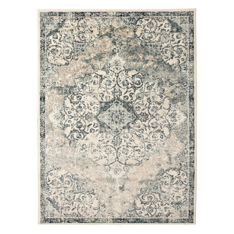 Tapis bleu tissé à la machine 2 pi x 3 pi Medallion