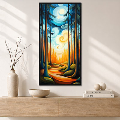 «Blue Orange Colorful Summer Forest Walk III», décoration murale paysage bleu, impressions encadrées Moody