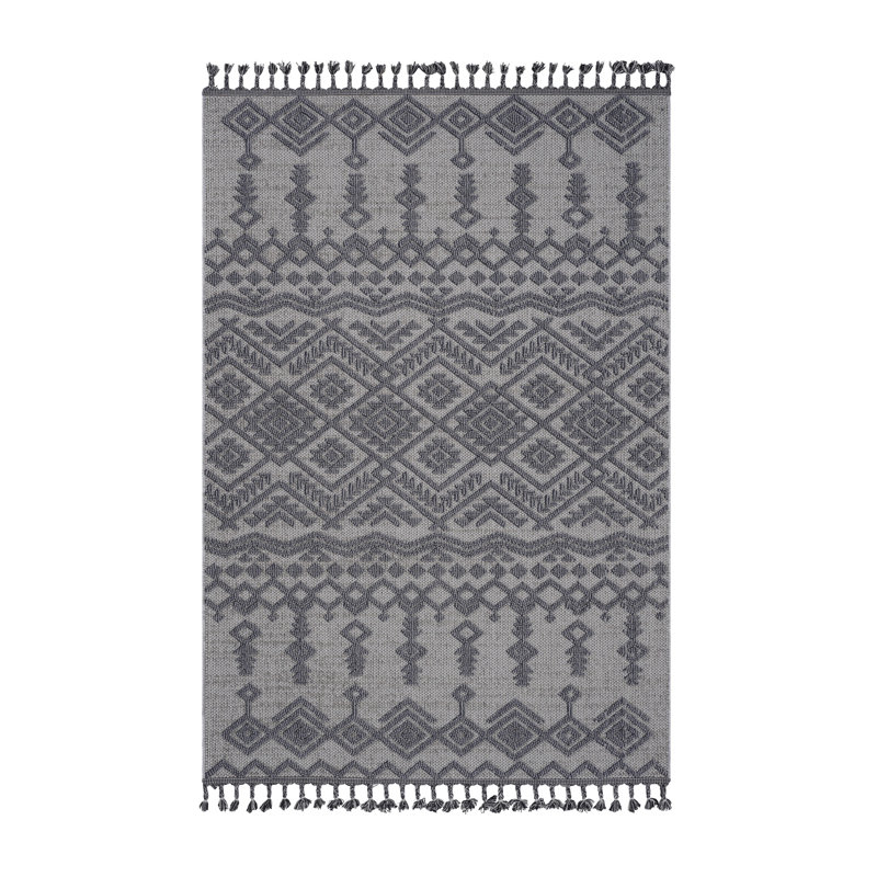 Tapis d'intérieur / extérieur blanc / gris Collection, Rectangle 6 pi 7 po x 7 pi 9 po
