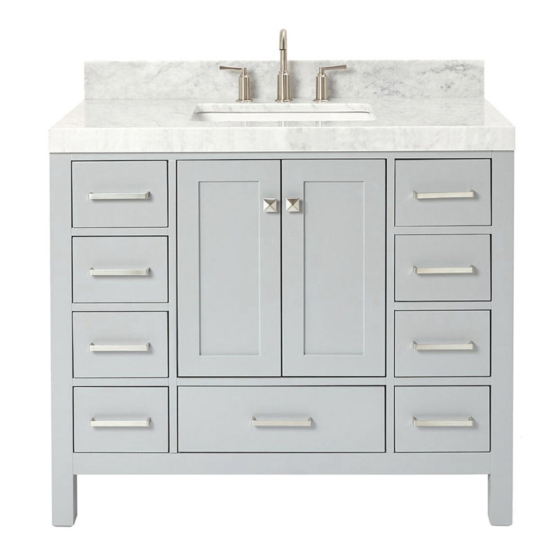 Ensemble de meuble-lavabo simple Cambridge, Forme rectangulaire, Gris / Nickel brossé, L 42 po