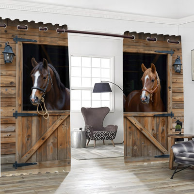 2 rideaux occultants avec œillets, rideaux rustiques à imprimé cheval de grange, filtrage de la lumière à isolation thermique et protection de la vie privée, décoration pour le salon de la chambre à coucher, décor de maison de campagne