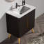 Meuble-lavabo de 30 po en noir brossé, mural ou autoportant, avec lavabo et armoire latérale flottante, aspect noyer rayé, rebords courbés, charnières à fermeture en douceur, meuble-lavabo moderne au design élégant, finition,