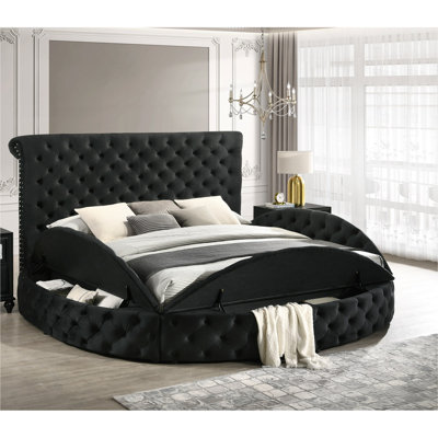 Lit de rangement en velours capitonné à boutons 1pc