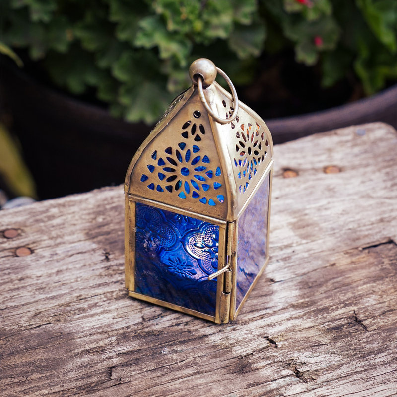 Mini Square Glass Tealight Lantern, Blue