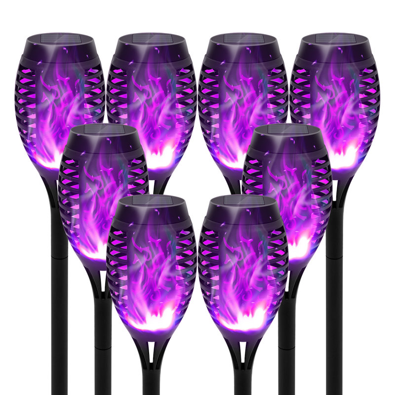 BAOKALER Paquet de 8 lumières solaires, 12 lumières de torche à flamme scintillante à DEL Éclairage extérieur imperméable Éclairage de sentier à énergie solaire Décoration de paysage pour jardin, patio, mauve