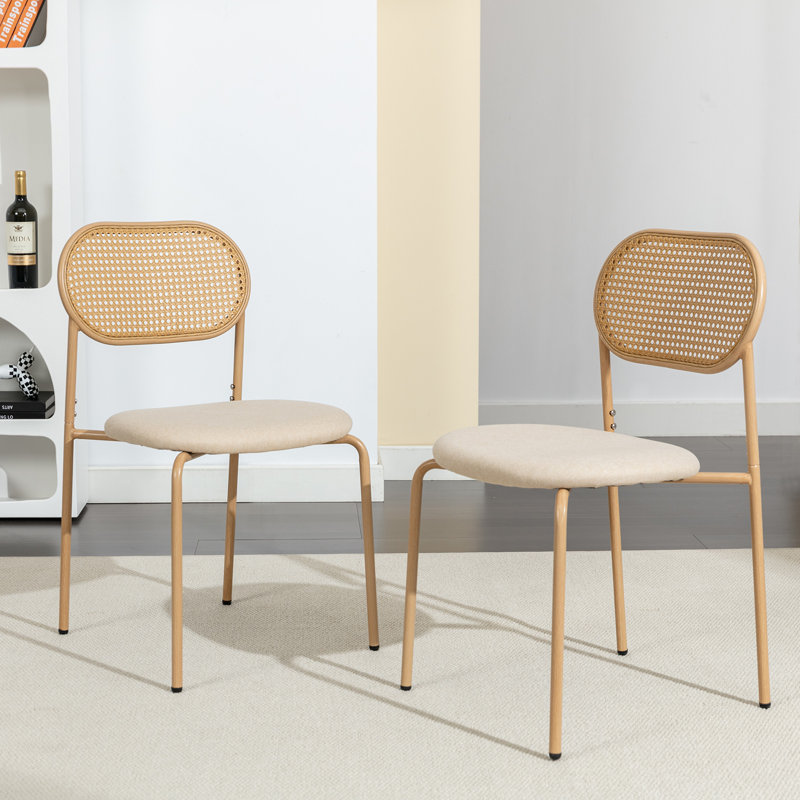 Chaise en rotin avec pieds en métal naturel, chaise empilable avec coussin moelleux, 2