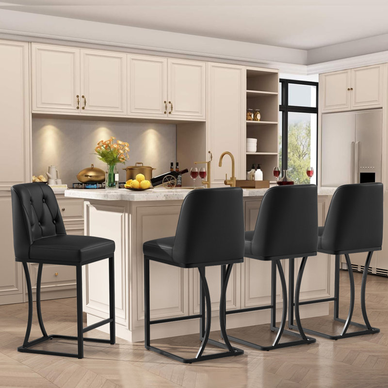 Black Counter Height Bar Stools Set of 4, 24 inch Counter Stools PU Leather Bar Chairs with Back for Kitchen Island, 4, Black