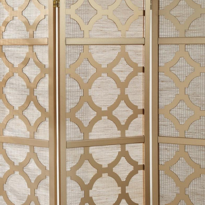 Gold Shoji-Inspired 4-Panel Folding Room Divider with Rice Paper Inlay