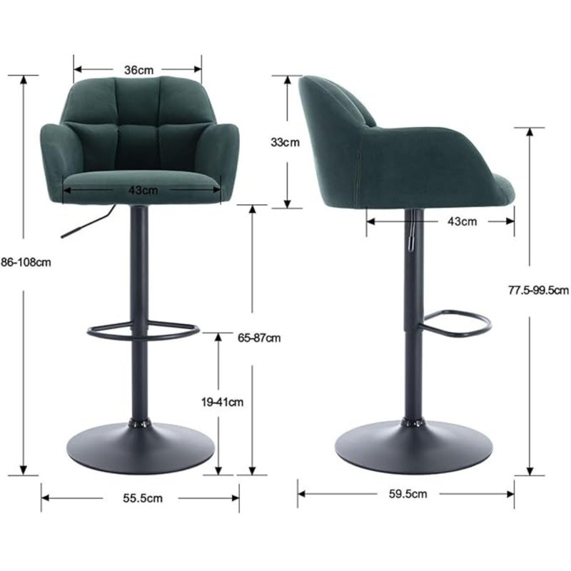 Aavin Swivel Upholstered Adjustable Height Bar Stool, Green