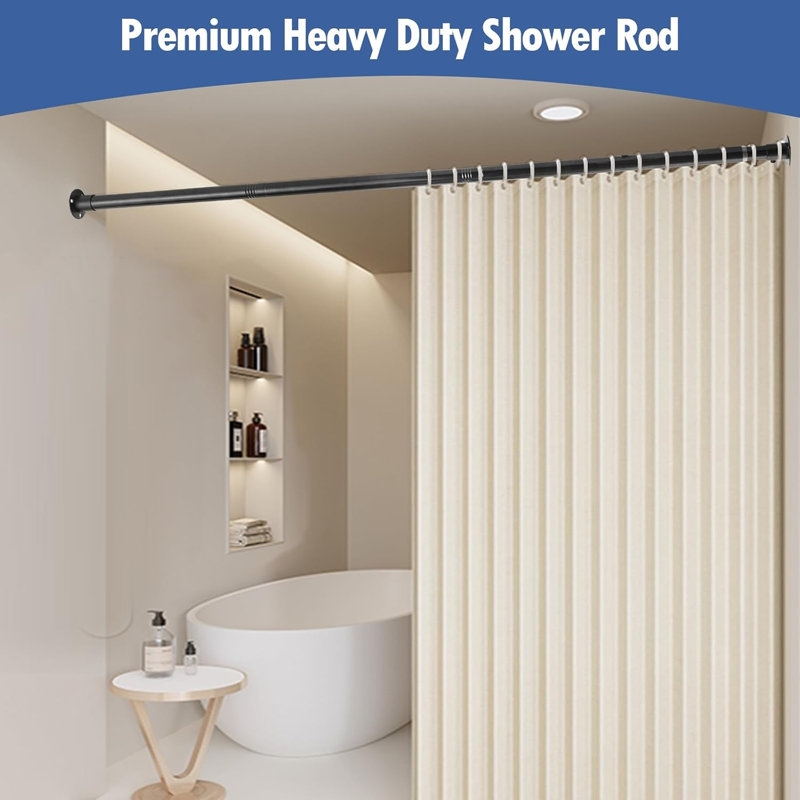 Black Wall Mounted Shower Rod 28 to 73" Adjustable