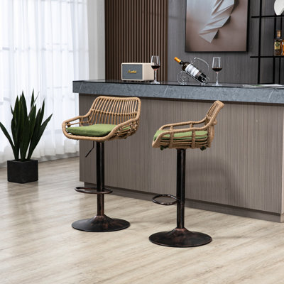 2 tabourets pivotants à hauteur de comptoir, réglables avec repose-pieds, siège en lin, base en métal robuste pour une utilisation à domicile, barre de 2 cuisines et salle à manger, repose-pieds inclus, base, assise rembourrée, capacité maximale de 250 lb