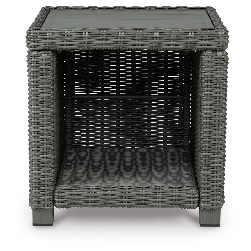 Gray Rectangular Wicker Outdoor End Table with Aluminum Top