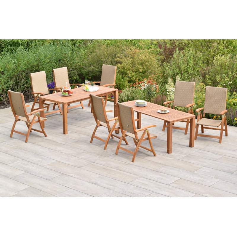 Olesen 8 - Person Acacia Solid Wood Patio Dining Set Extendable Rectangular Table