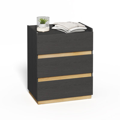 Black Wooden 3 Drawer Nightstand, Modern Wood Bedroom Nightstand with Drawers, Stackable Storage Dresser for Closet,Home Office, 24"x16"x29"