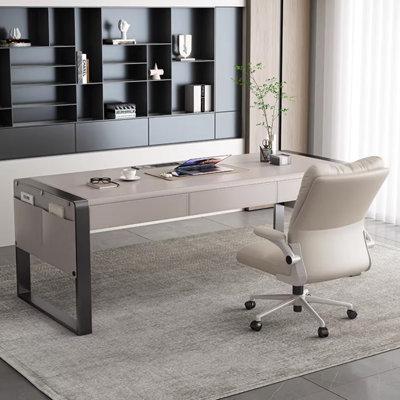 Gray + Black Rectangular Manufactured Wood + Cold Rolled Steel desk