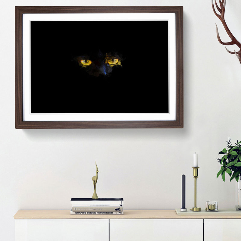 Eyes of a Cat in Abstract - Picture Frame Graphic Art Print, 62cm H x 87cm W x 2cm D, Walnut Framed