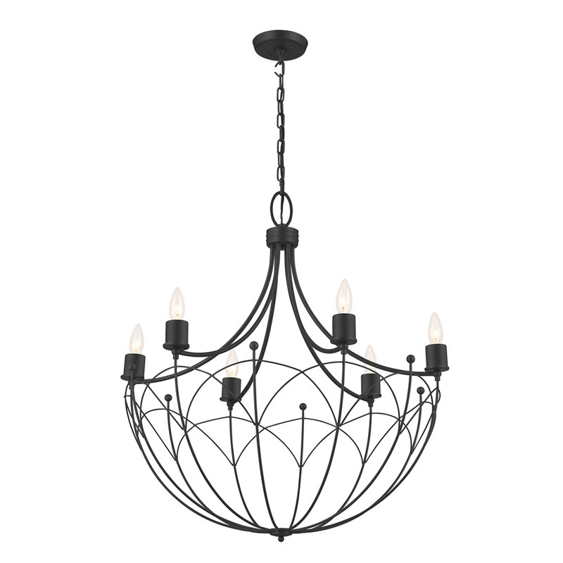 6 - Light Dimmable Empire Chandelier, Textured Black