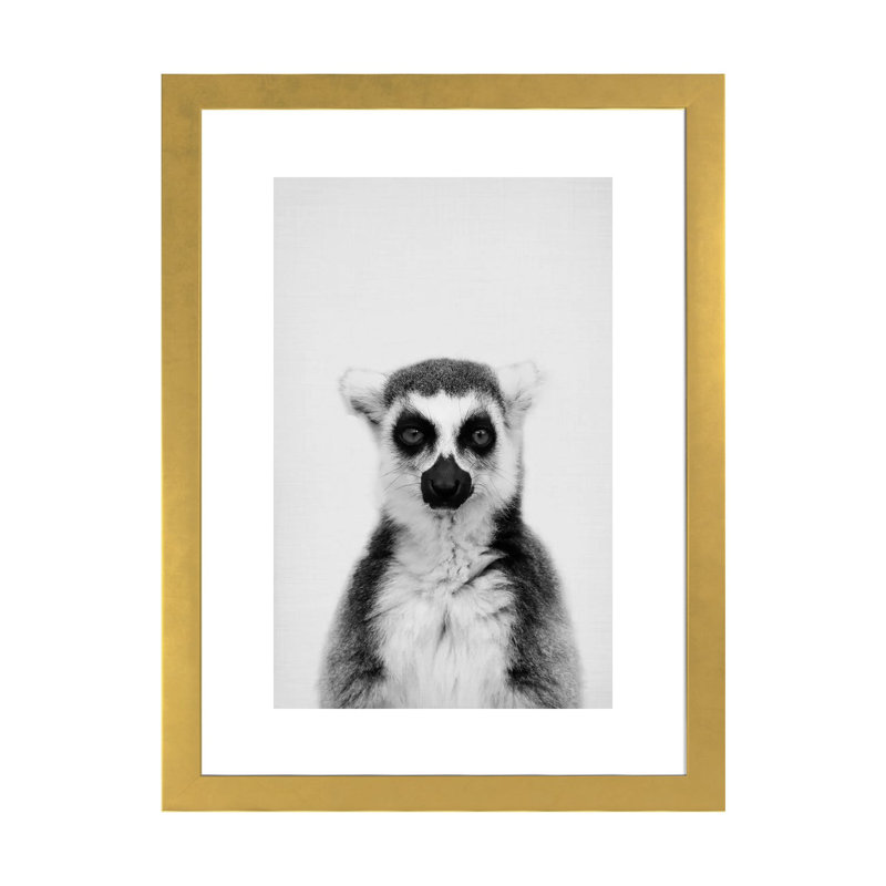 «Lemur» par Sissi & Seb - impression d'art graphique, H 24 po x l 16 po x P 1 po, Papier encadré doré, Blanc