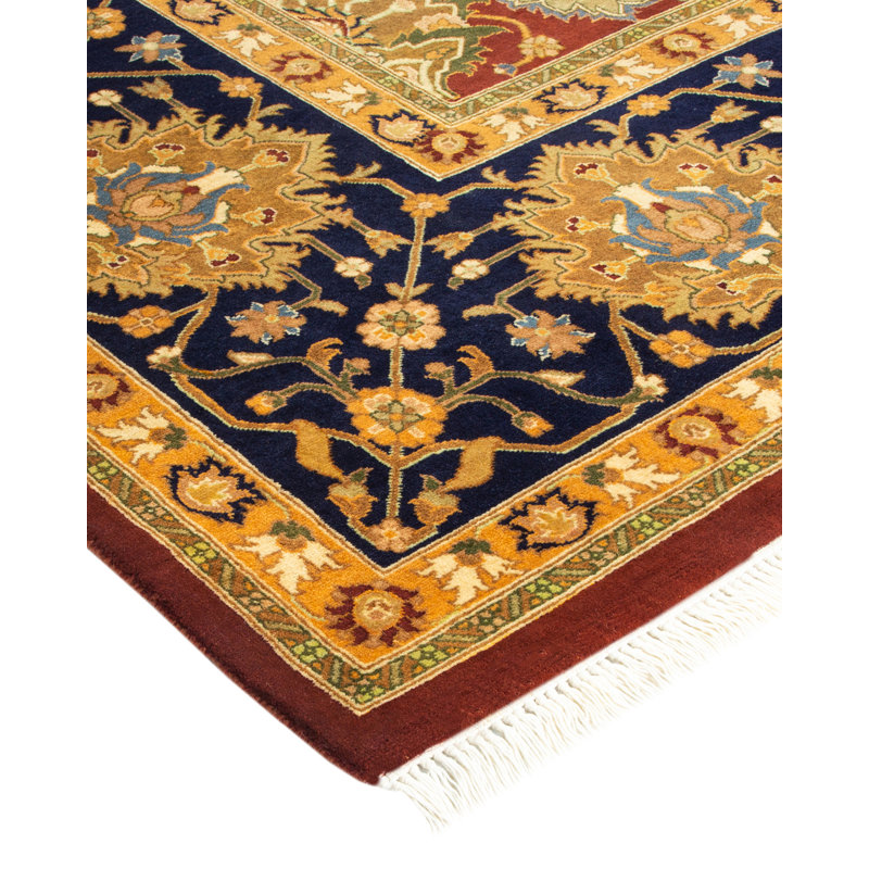Tapis unique noué à la main Keenan - rouge, 8 pi 2 po x 10 pi 2 po