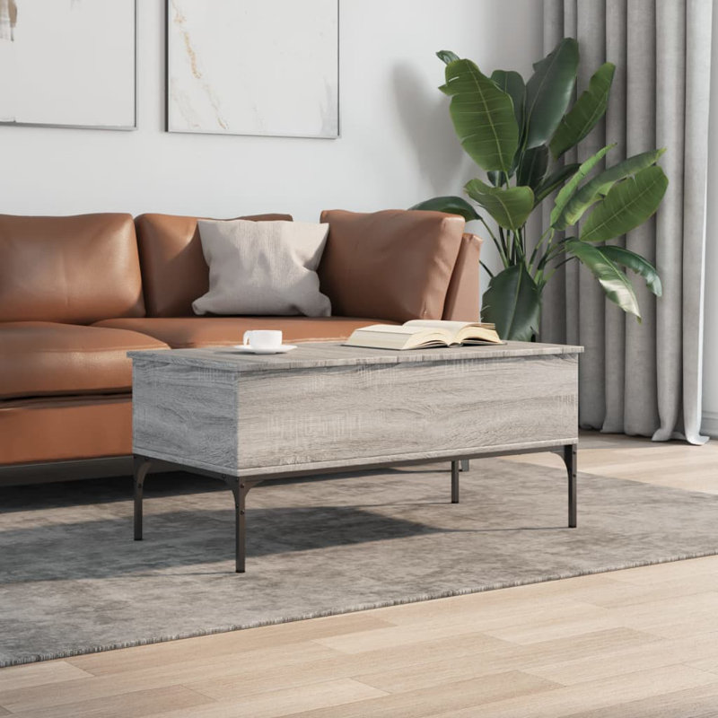 Elle Lift Top Four Leg Coffee Table with Storage, Grey Sonoma