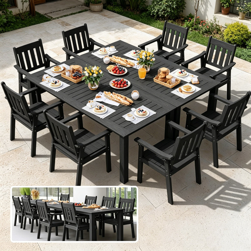 All-Weather Outdoor Waterproof Dining Sets - Rust-Resistant Modern Outdoor Dining Sets For Outside Backyard/Garden/Pool/Porch/Deck 2-Table 8-Chairs
