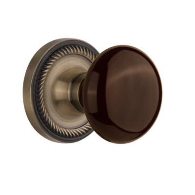 Rosette corde avec bouton de porte en porcelaine brune