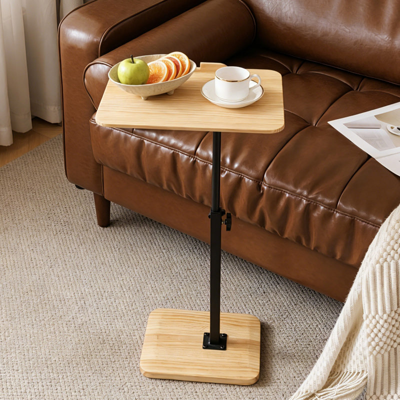 Petite table d'appoint en C en bois massif à hauteur réglable, table de bout pivotante à 360 °, Natural Wood / Does Not Apply