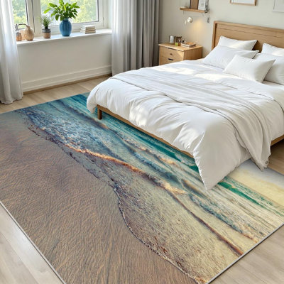Tapis bleu clair transparent lavable à la machine avec paysage de lever de soleil