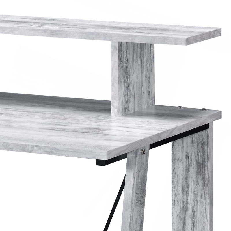 Modern Minimalist Wooden Desk With Bookshelf,Perfect For Home Office Use, Grey/White