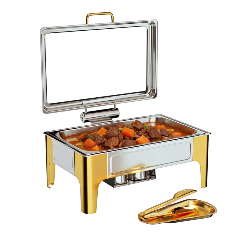 9 QT Rectangular Silver & Gold Chafing Dish Buffet Set With Serving Tong