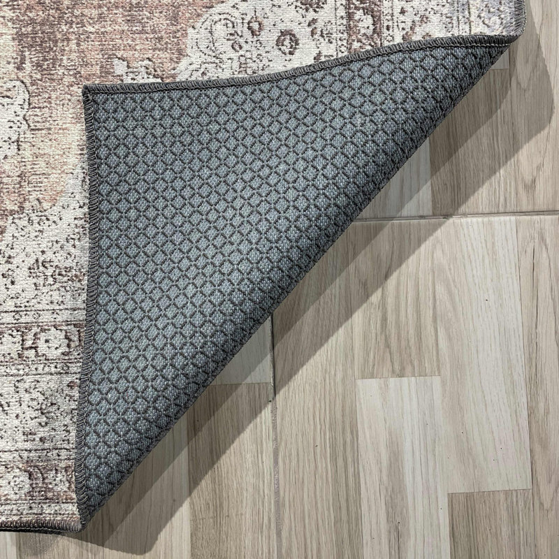 Pender Beige Cream Oriental Cotton Chenille Area Rug, Rectangle 6'7" x 8'3"