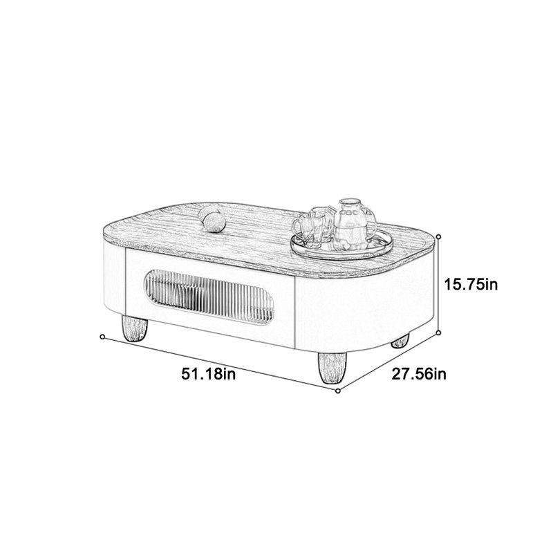 Table basse à tiroir en bois massif durable, H 15,75 po x L 51,18 po x l 27,56 po