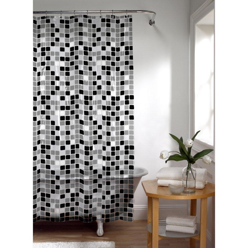 Roumfort Geometric PEVA Single Shower Curtain, Black