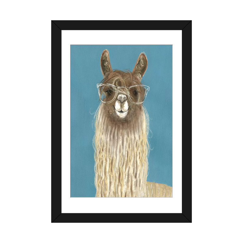«Llama Specs IV», art sur toile, Papier d'art encadré noir, H 32 po x l 24 po x P 1 po