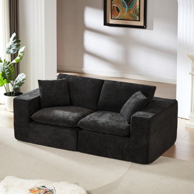 Nuage de chenille moderne noir à 2 places, rembourrage en particules d'éponge haute densité, librement combinable, pour tissu de salon doux et combinable, profondeur 80,02, pour maisons