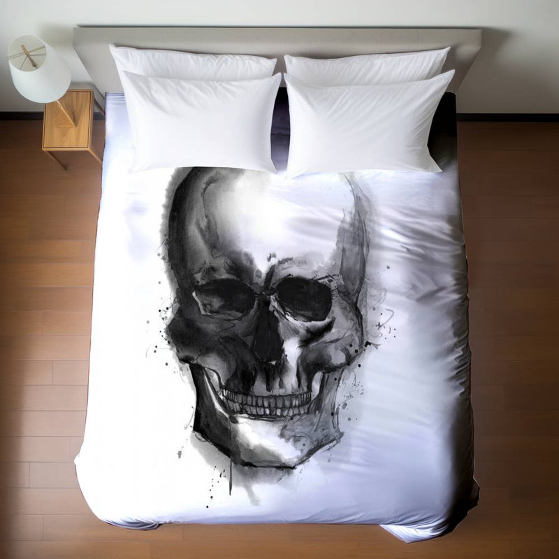 Housse de couette blanche grand - Aquarelle crâne foncé