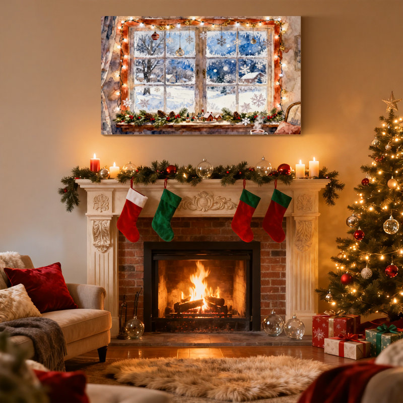 «Christmas Christmas Window», ensemble de 3 impressions d'art sur toile, flocons de neige, H 16 po x l 24 po