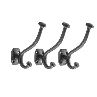 Black Wrought Iron Robe Double Wall Mount Hooks 5" L Jacket Hanger