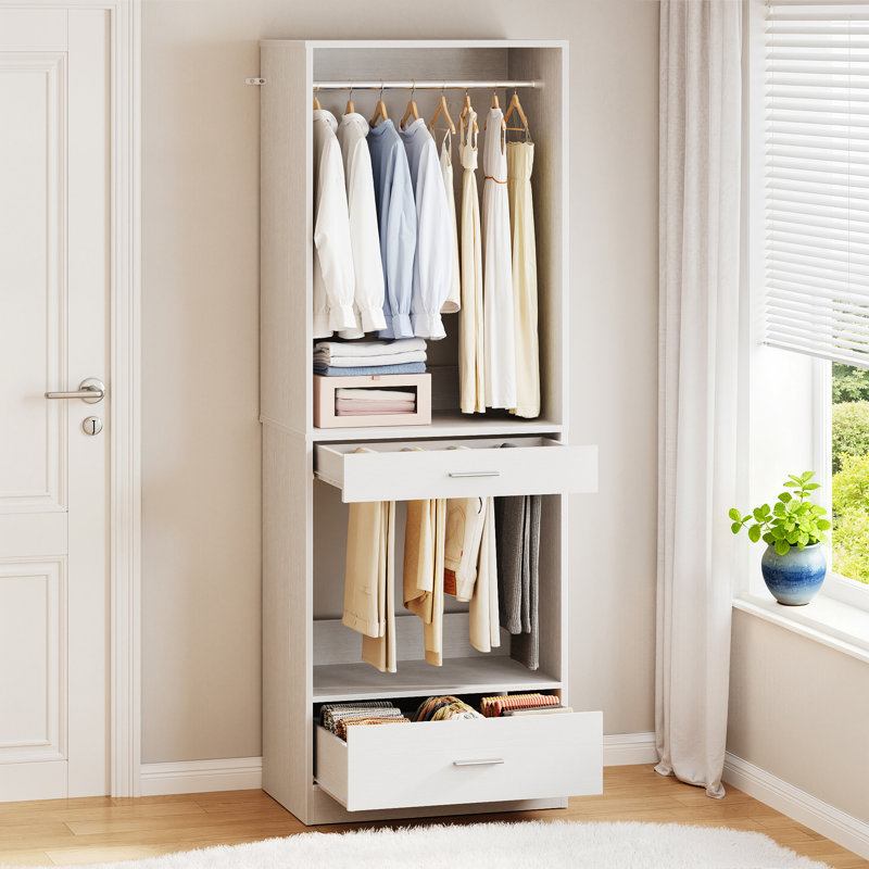 94.4" Closet System Organizer With Hanging Area, Pants Rack & Drawer, 4Pcs, 80.00"H x 94.40"W x 15.70"D, White