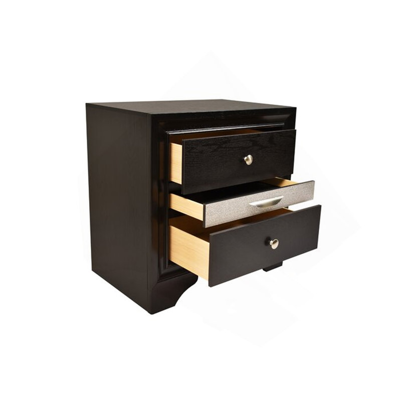 Traditional Style 2 Drawer Nightstand Made With Wood In Black Colour