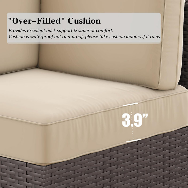  7 Pieces Outdoor Patio Furniture Set with 44" Fire Pit Table Rattan Sectional Sofa Conversation Sets, Beige, Brown