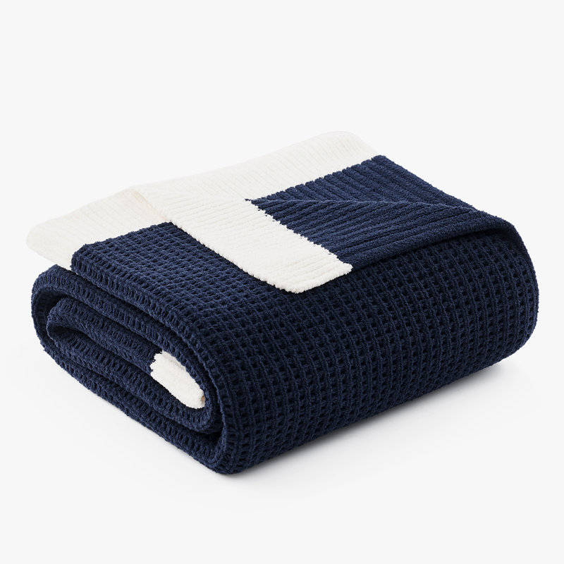 Jeté réversible en tricot de chenille tissé gaufré doux pour canapé, lit et salon, L 50 po x L 60 po, Grey