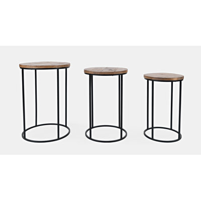 Dondie Round Modern Rustic Solid Wood and Metal Nesting End Tables - Set of 3