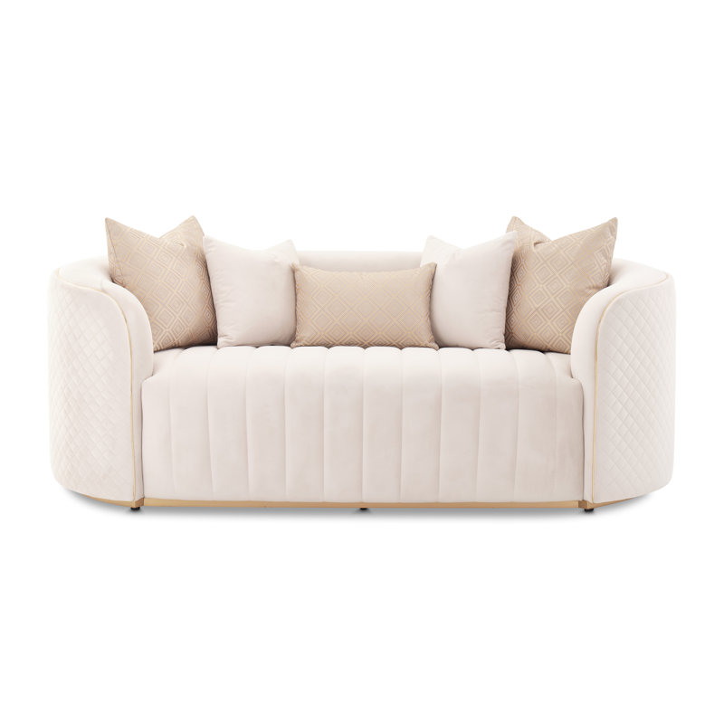 Ariana 83'' Velvet Round Arm Loveseat, Beige, 31" H x 83" W x 35" D