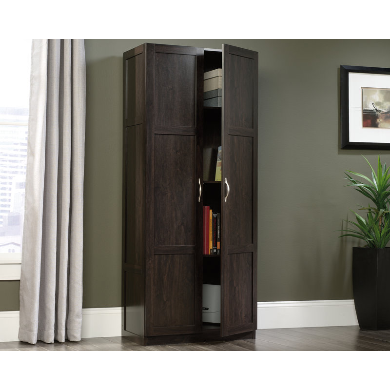 Tall Dark Brown Engineered Wood Storage Cabinet with Adjustable Shelving