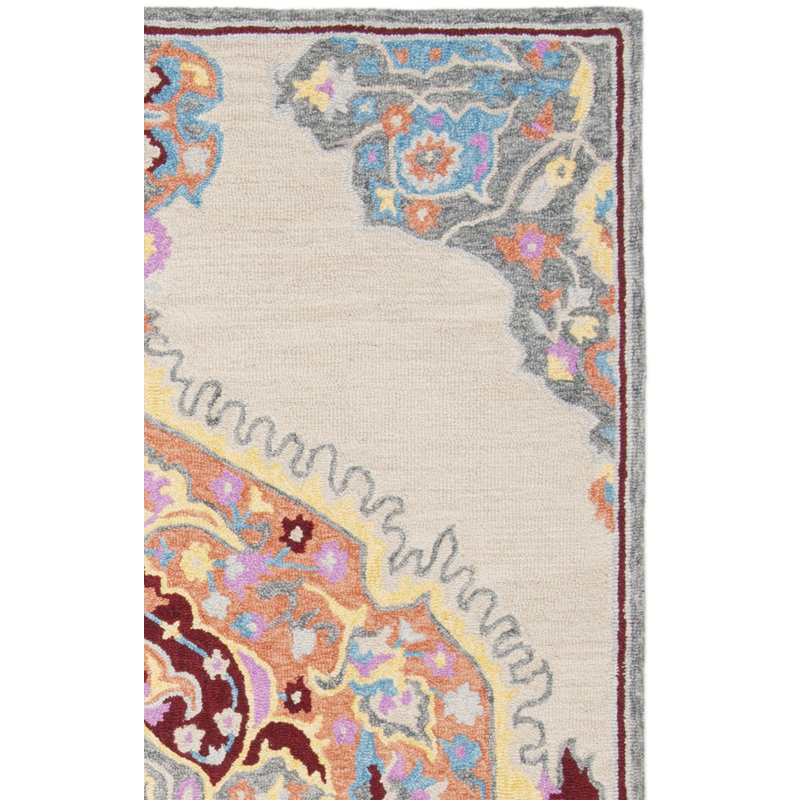 Loar Hand Tufted Wool/Cotton Oriental Rug in Beige/Orange, Rectangle 4' x 6'