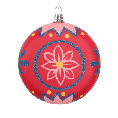 4" Red Hand-Painted Flat Round Ornament. Includes 3 pieces per bag.