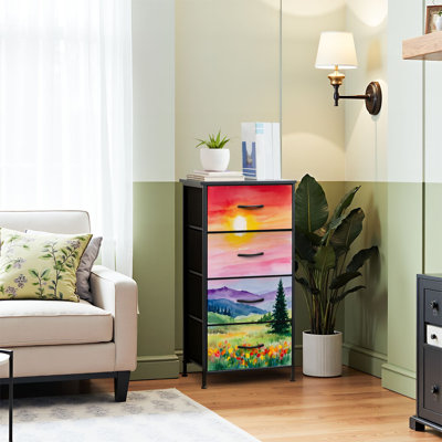 4 Drawer Dresser for Bedroom, Narrow Chest of Drawers, Wooden Top and Study Iron Frame 18"x37.5"-(WxH)