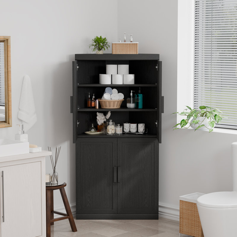 Armoire de rangement de coin de 31 po de largeur avec placage en bois massif (ensemble de 2), Noir, 2